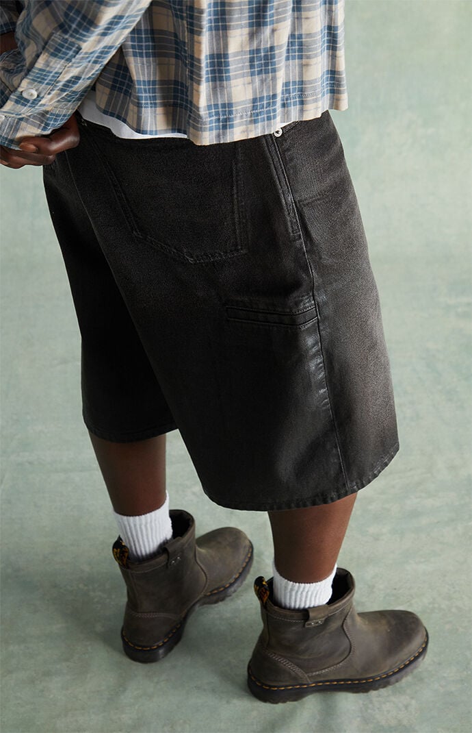 RARE DNM EDIT Black Coated Extreme Baggy Denim Shorts