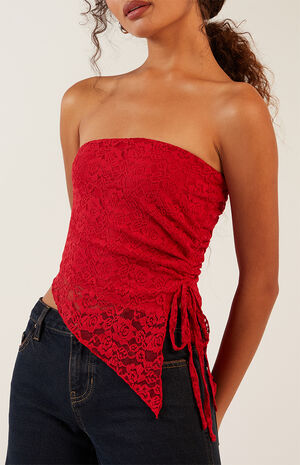 Floral Lace Asymmetrical Tube Top image number 2