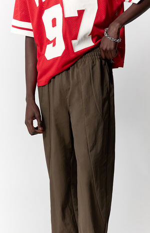 Brown Baggy Nylon Track Pants image number 5