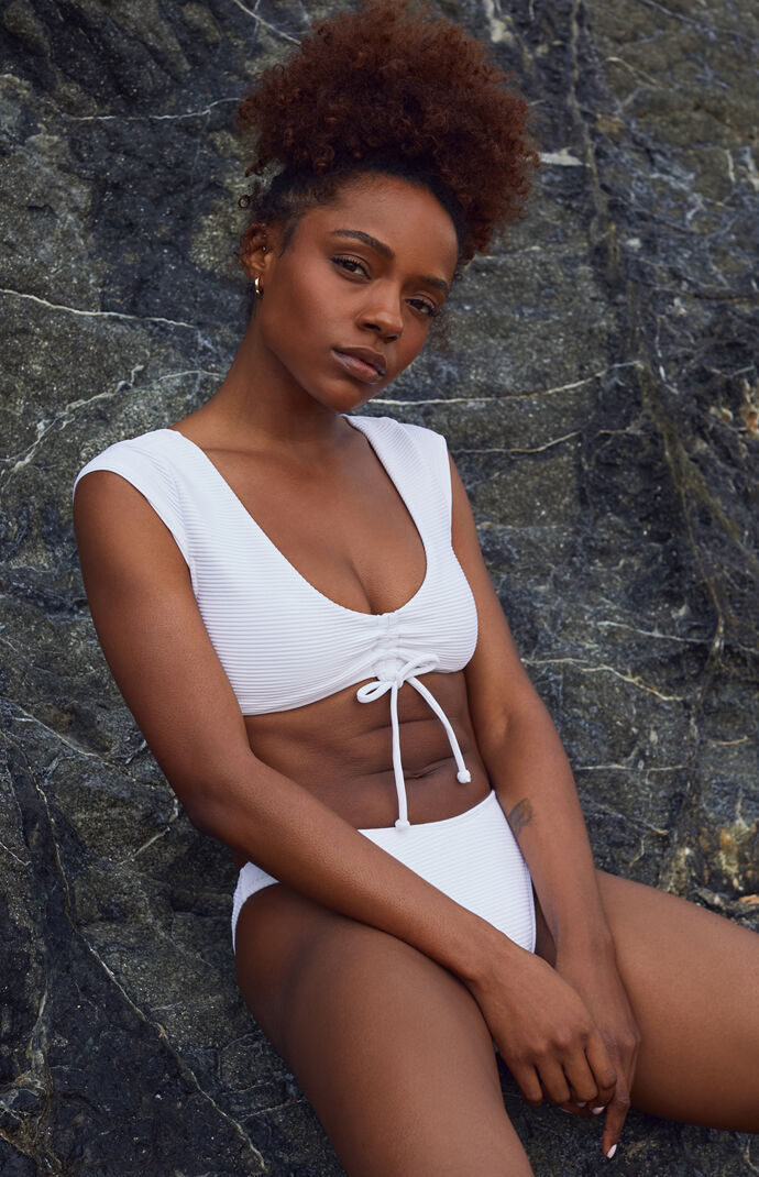 White Kim Cinched Bikini Top
