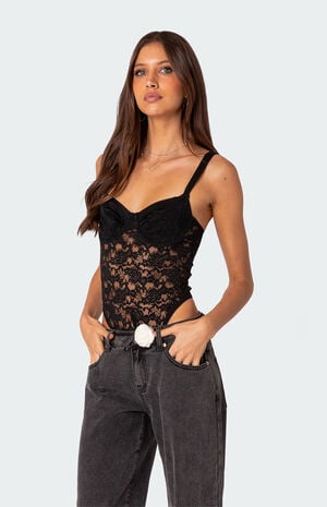 Lace & Satin Cupped Bodysuit image number 5