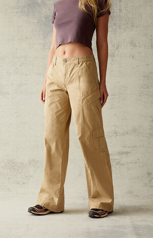 Tan Low Rise Puddle Pants image number 1