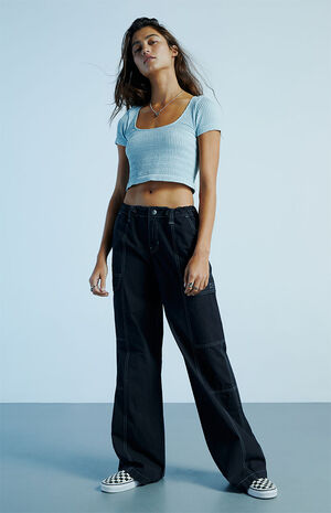 Black Cargo Low Rise Puddle Pants image number 1