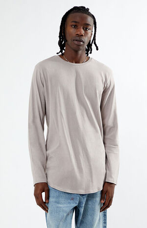 Gray Basic Solid Scallop Long Sleeve T-Shirt image number 3