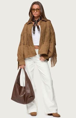 Evonka Fringe Faux Suede Jacket image number 5