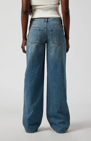 Casey Low Rise Baggy Jeans Bow Graphic Medium Indigo image number 5