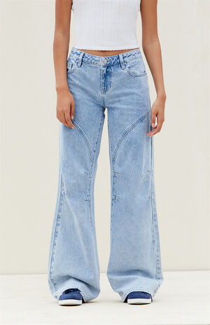 Light Indigo Seamed Low Rise Baggy Jeans image number 2