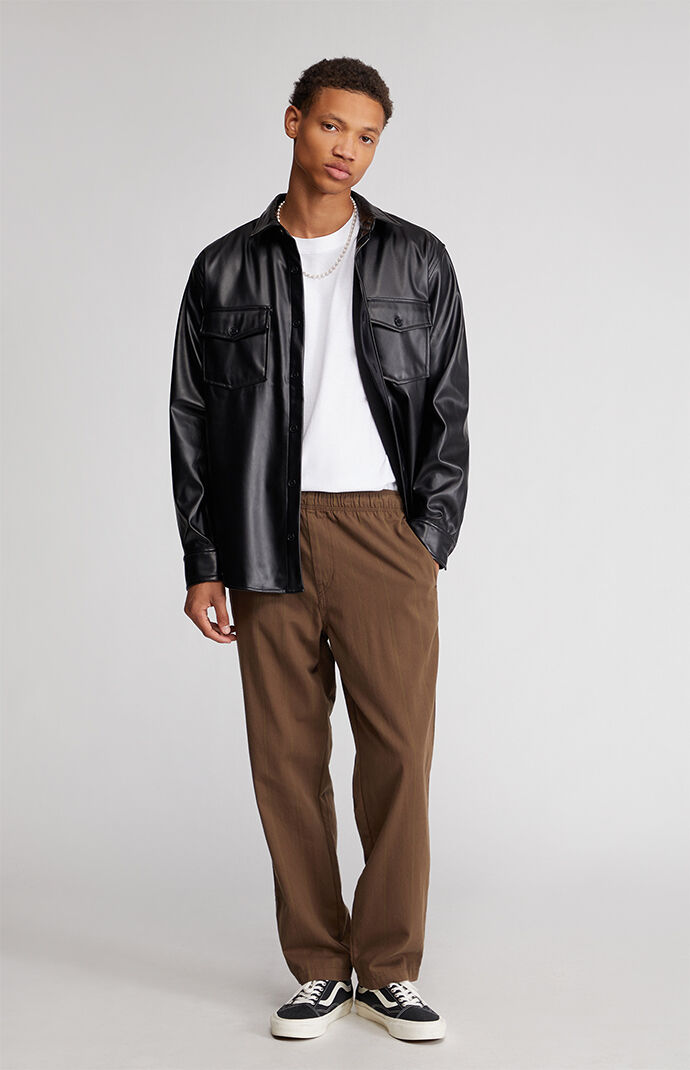 Leather jacket button down shirt hot sale