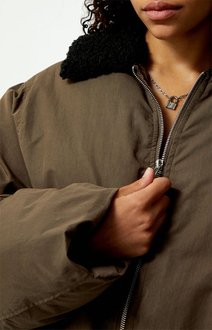 WEWOREWHAT Faux Fur Collar Balloon Bomber Jacket