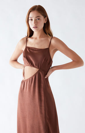 Side Cutout Satin Midi Dress image number 1