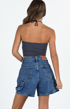 Eco Medium Indigo High Waisted Denim Carpenter Shorts image number 4