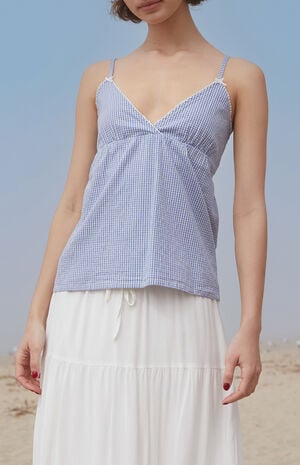 Blue & White Gingham Edith Tank Top image number 1