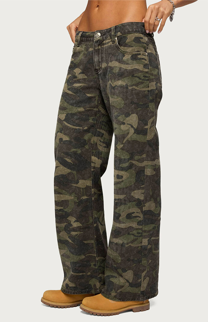 Edikted Soya Camo Low Rise Baggy Jeans