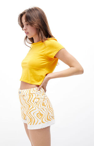Orange Abstract Printed Mom Shorts image number 3