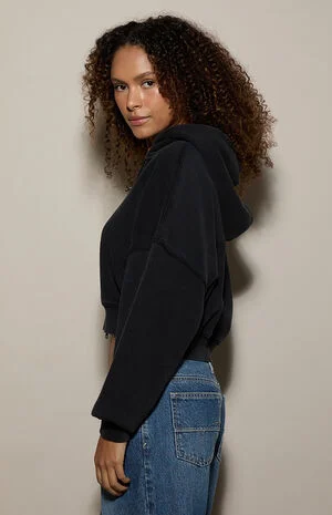 Ultra Soft Fleece Cropped Zip Up Hoodie image number 3