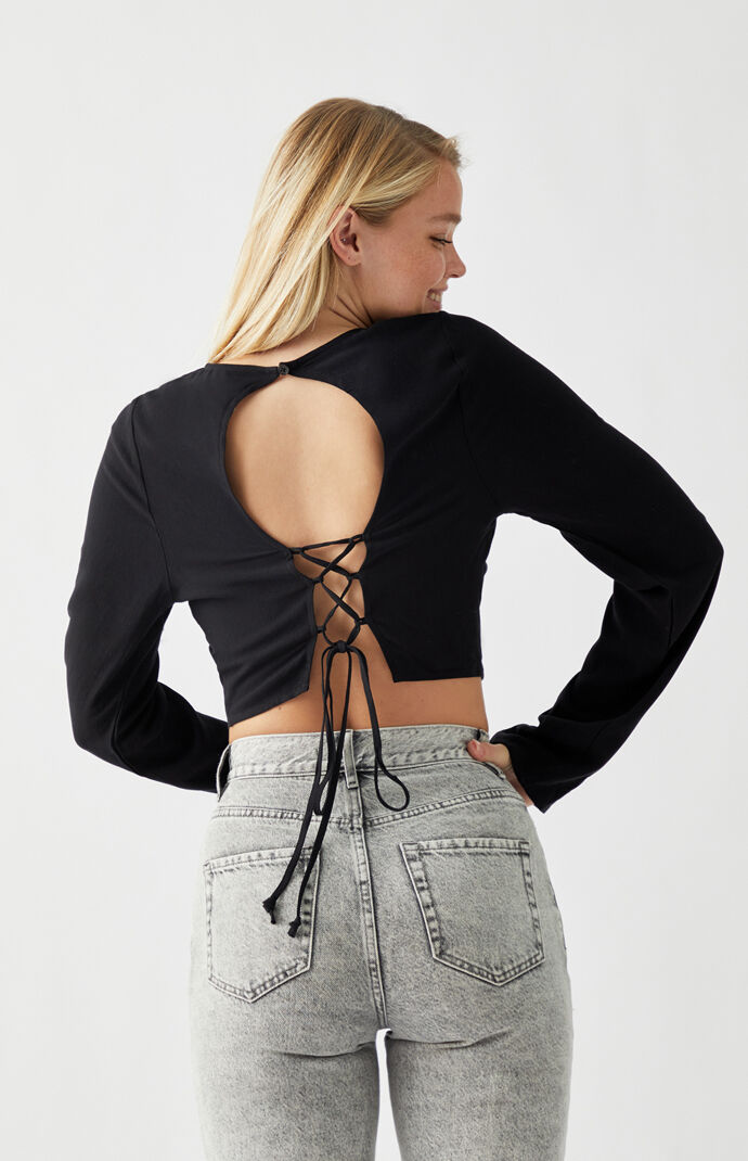 Lace-Up Back Woven Top