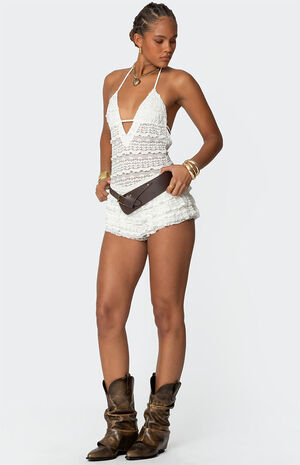 Lanney Ruffled Sheer Lace Romper image number 3