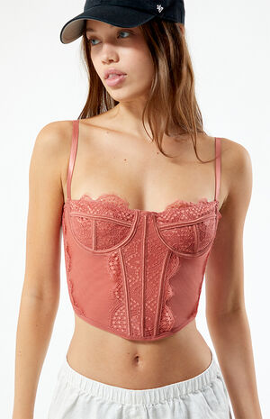 Lace Trim Mesh Corset Top image number 1