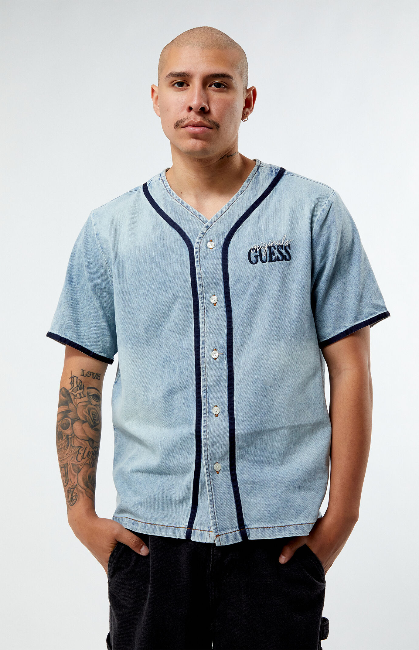 Guess Denim Baseball Shirt | PacSun