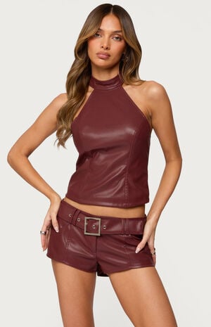 Alba Faux Leather High Neck Top image number 1