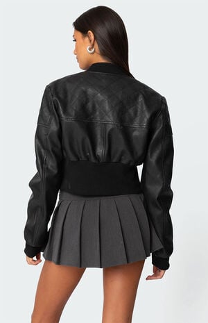 Cropped Faux Leather Bomber Jacket image number 5