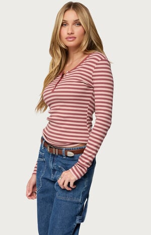 Roma Striped Henley Top image number 2