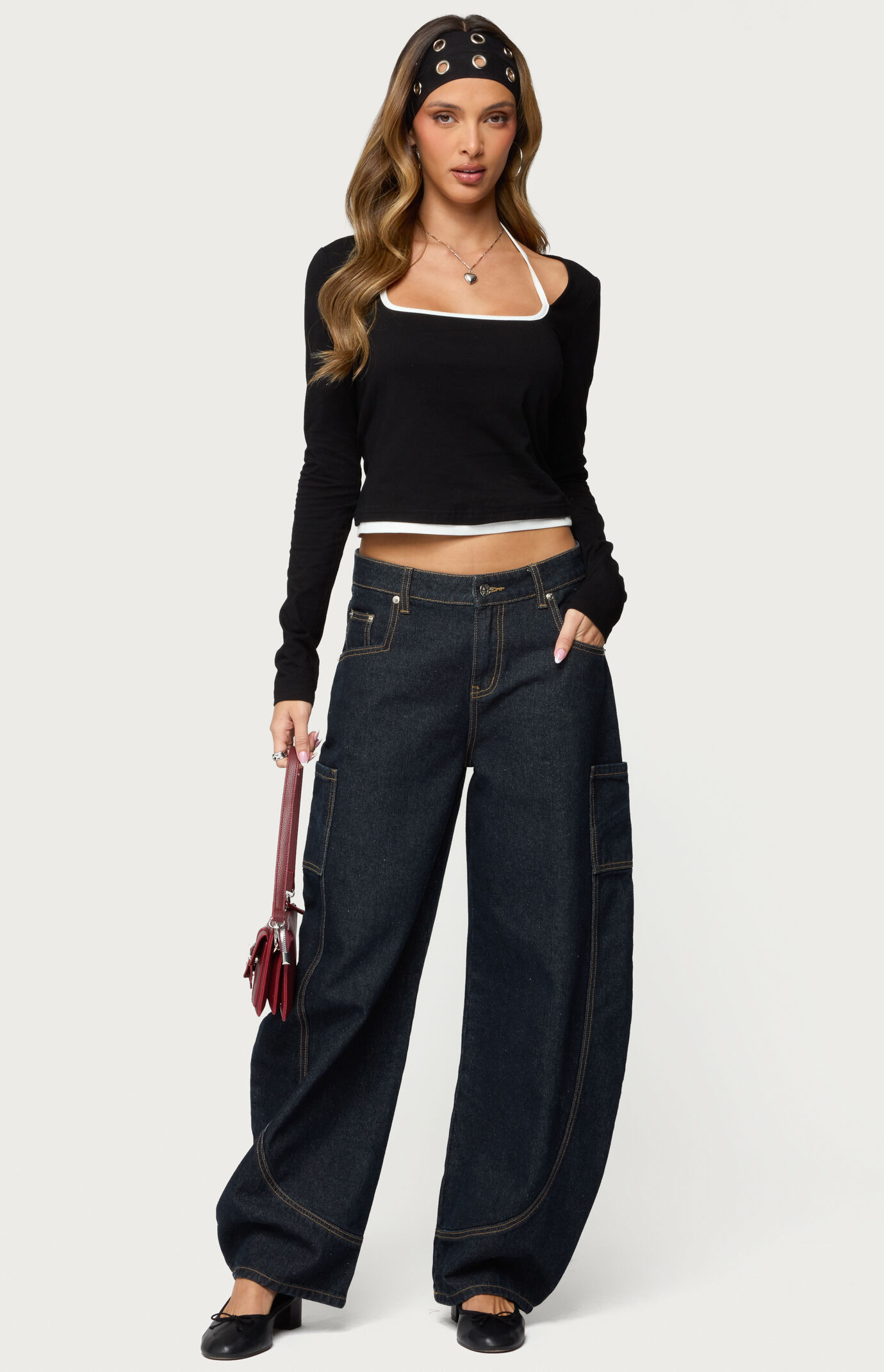 Edikted Ksenia Contrast Layered Square Neck Top