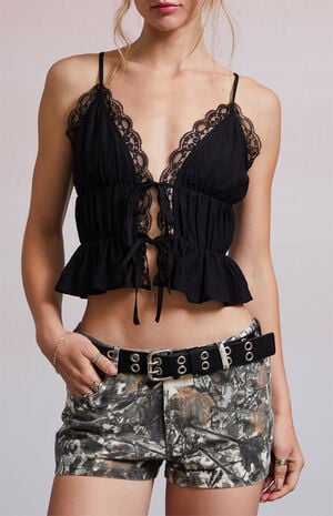 Quinn Tie Front Lace Trim Tank Top image number 5