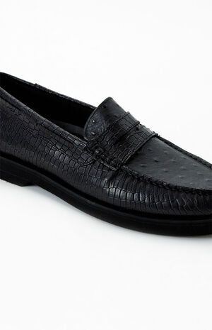 Black Eco Authentic Original Penny Double Sole Croc Embossed Loafers image number 6