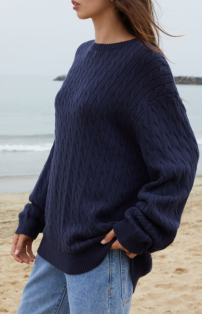 John Galt Blue Briana Cable Knit Oversized Sweater