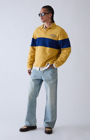 Yellow Long Sleeve Rugby Polo Shirt image number 5