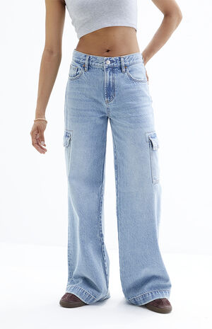 Lena Dark Indigo Low Rise Super Baggy Cargo Jeans image number 2