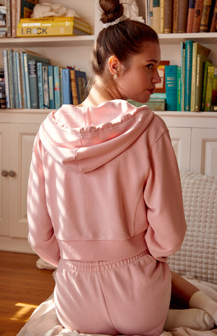 Side Panel Cropped Zip-Up Hoodie