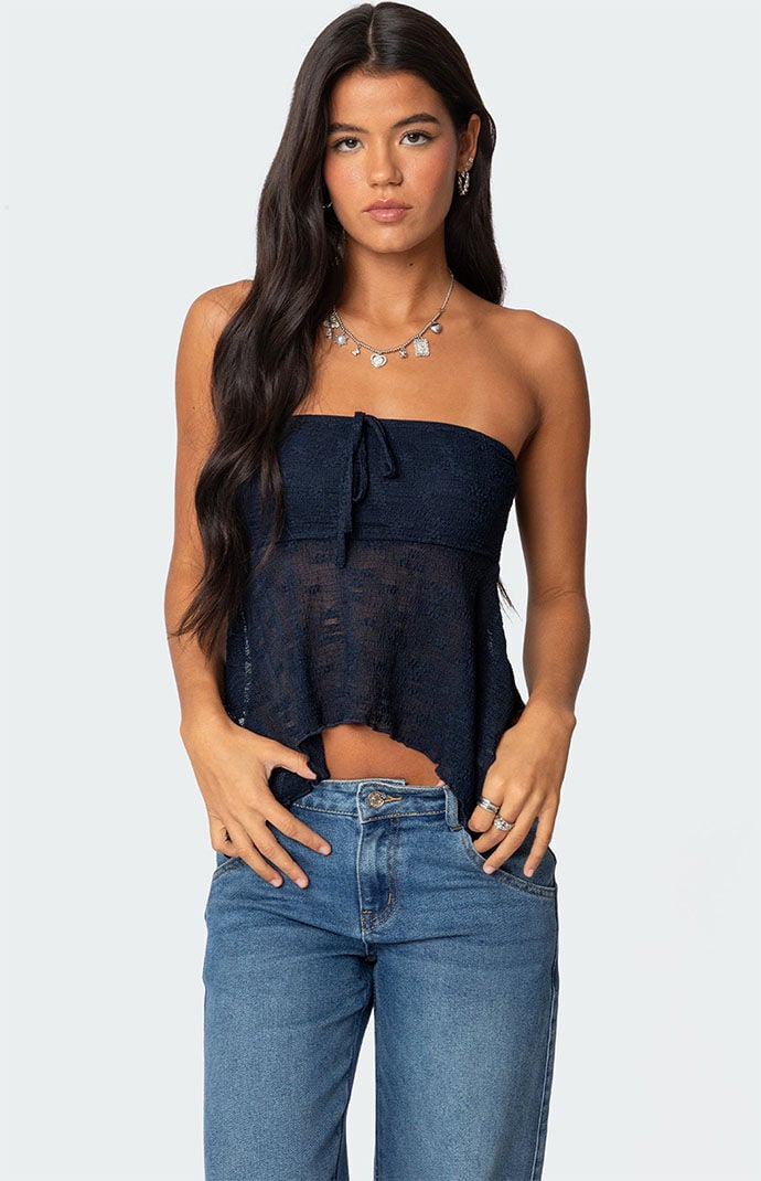 Edikted Embroidered Sheer Strapless Top