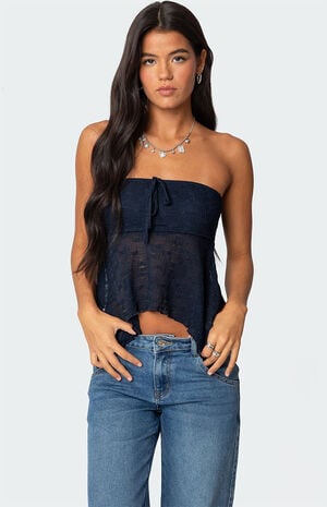 Embroidered Sheer Strapless Top