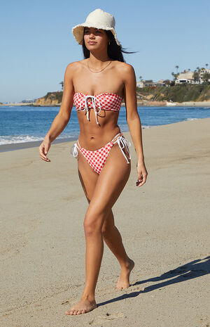 Red Cherry Gingham Karly Tie Side Bikini Bottom image number 5
