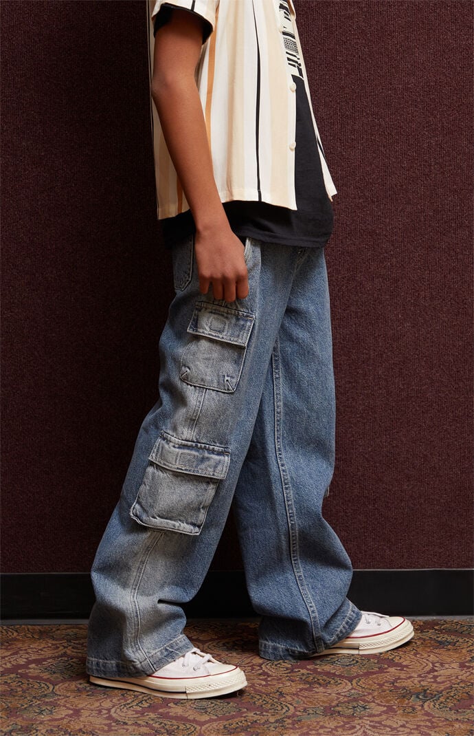 Pacsun Kids Medium Indigo Baggy Cargo Jeans