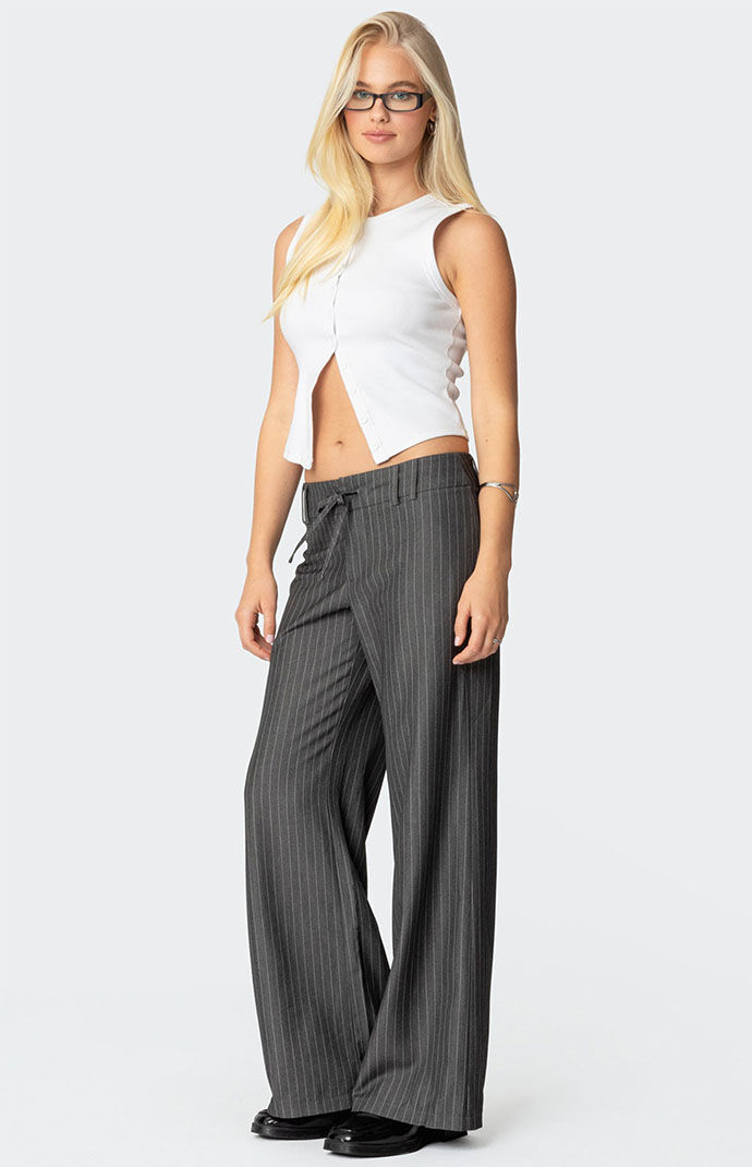 Edikted Mayla Wide Leg Pinstripe Trousers | PacSun