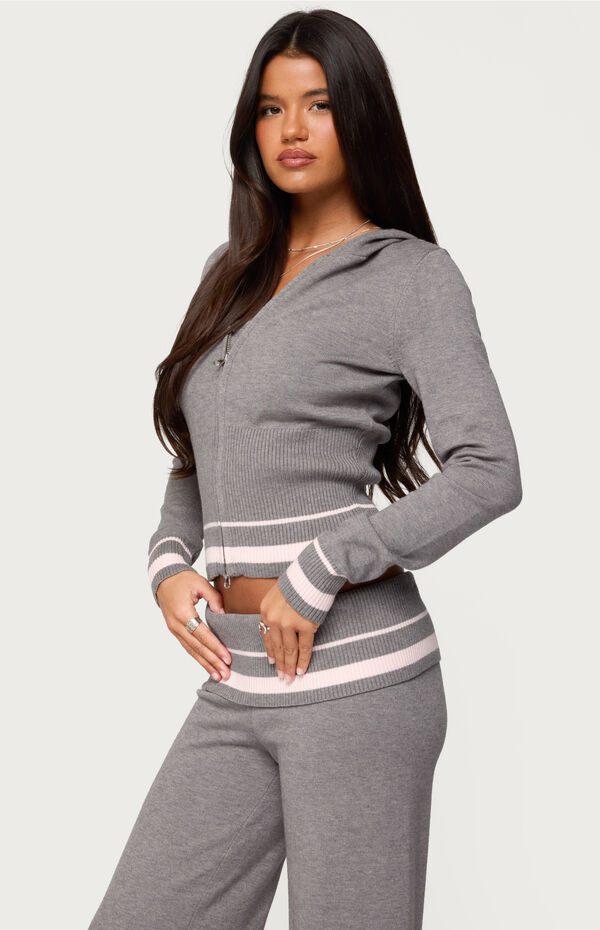 Edikted Kaliya Stripey Knit Zip Up Hoodie