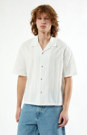 White Pointelle Oversized Camp Shirt