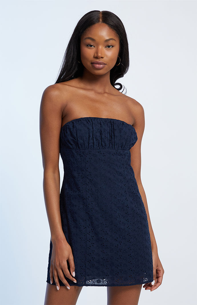 Strapless cheap eyelet dress