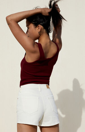 White Stretch High Waisted Denim Shorts image number 3