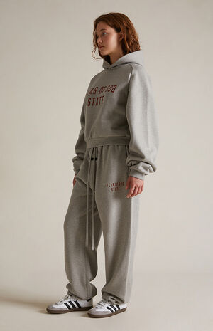 Women's Dark Heather Oatmeal Fleece Cropped Hoodie image number 6