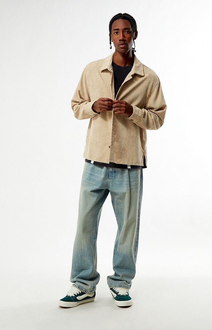Pacsun Enzo Khaki Corduroy Long Sleeve Shirt