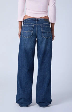Kaia Ultimate Low Rise Baggy Jeans Contrast Stitch Dark Blue image number 4