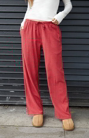 Red Plaid Flannel Baggy Pants image number 1