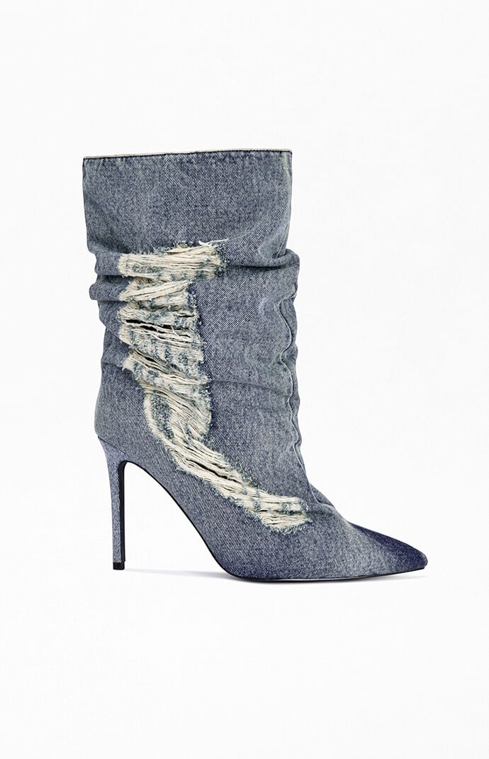 AZALEA WANG Women's Naelia Denim Stiletto Booties
