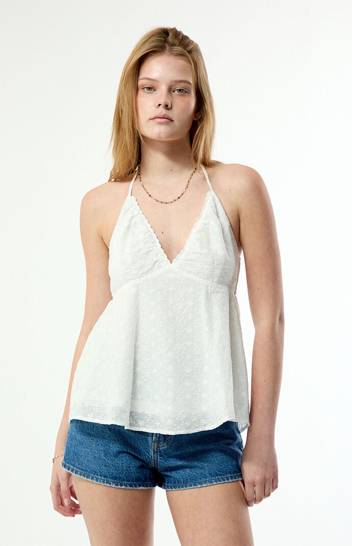 Beverly and Beck Julie Eyelet Halter Babydoll Top