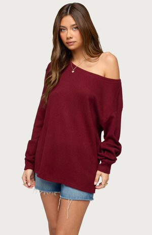 Damari Off Shoulder Oversized Waffle Top image number 2
