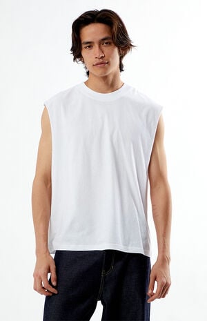 White Cut Off Muscle T-Shirt